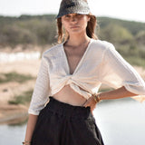 The Bali Wrap Top - Natural With Gold StripesThe HandloomShirts & Tops