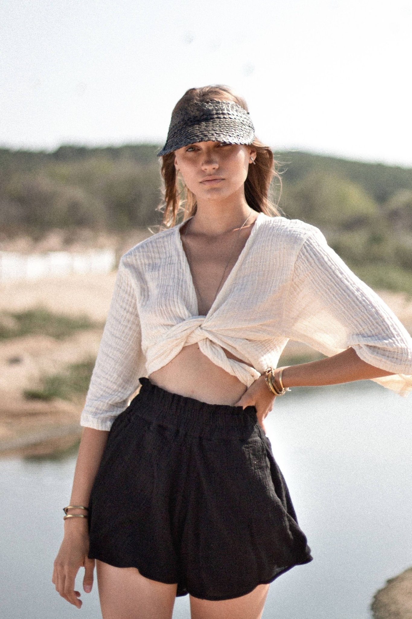 The Bali Wrap Top - Natural With Gold StripesThe HandloomShirts & Tops