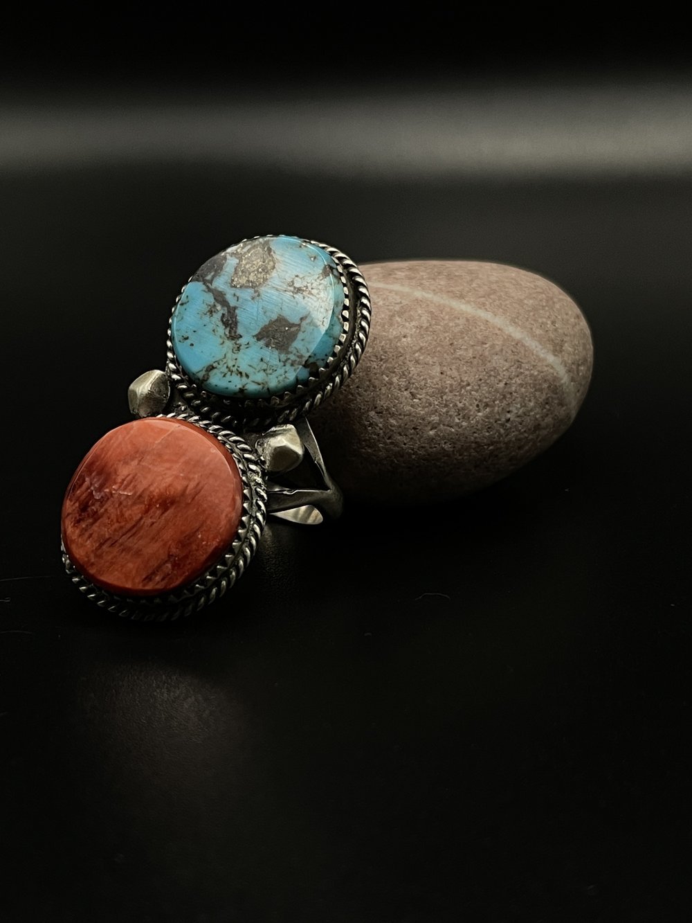 Vintage Navajo Turquoise & Spiny Oyster Ring from Rare Finds